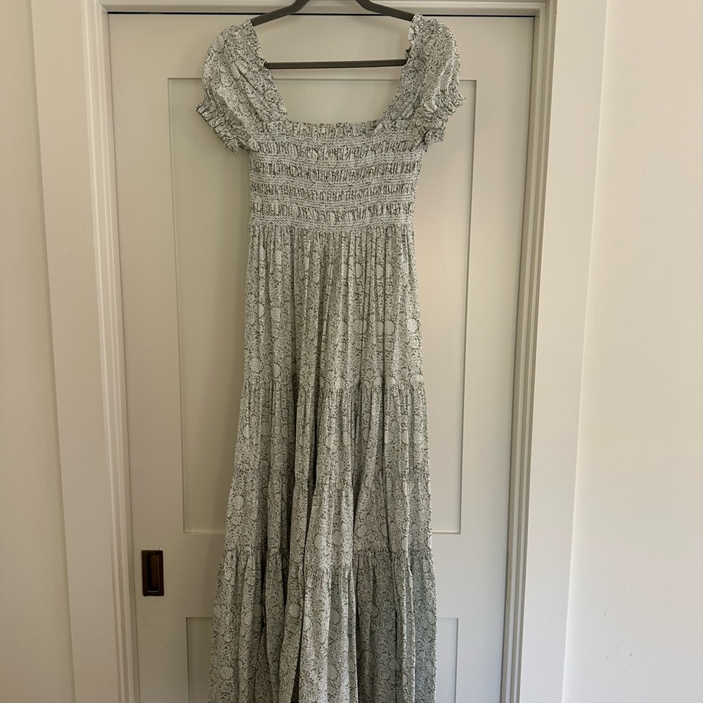 Elegant Green Block Print Maxi Dress